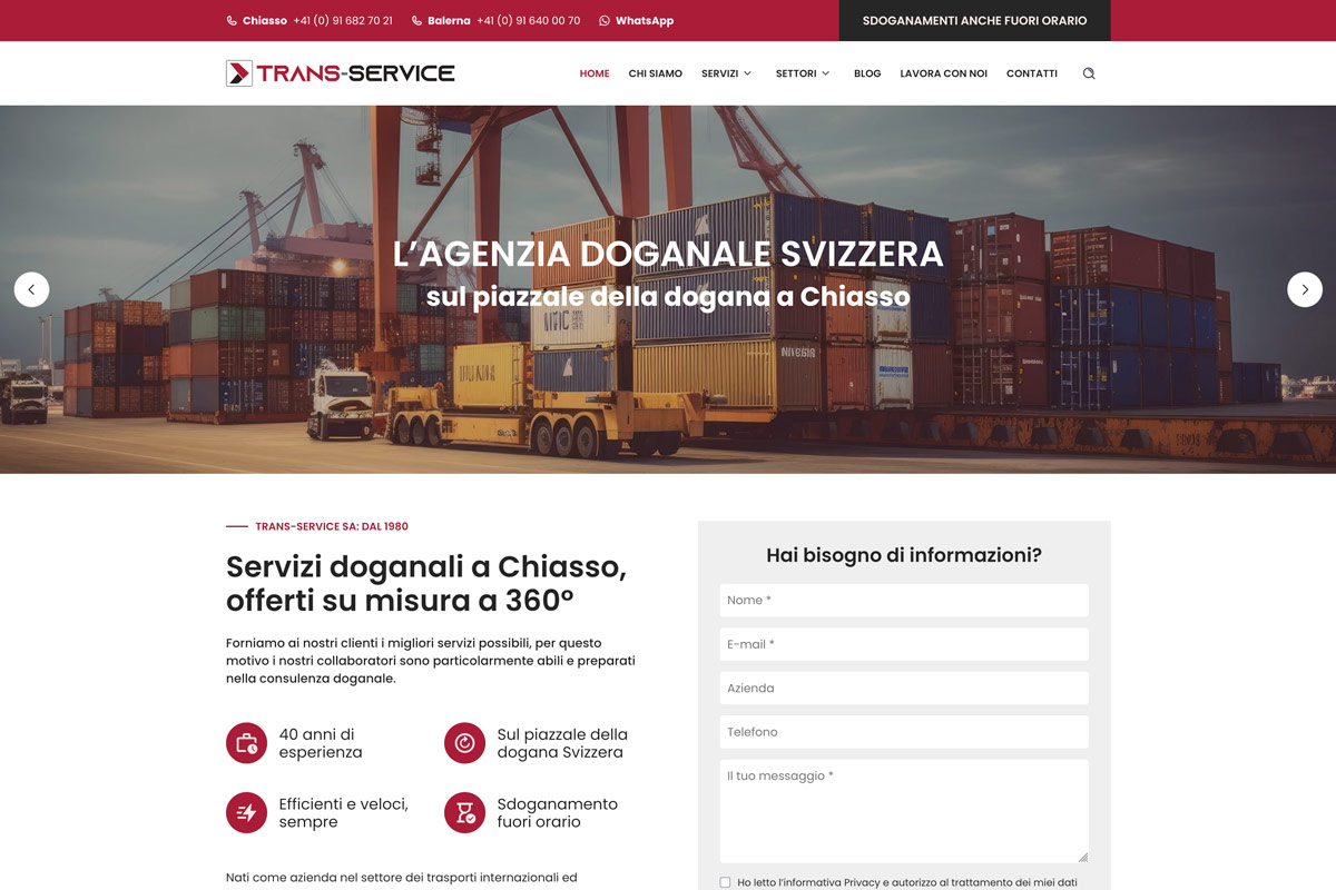 Home page del sito web di Trans-Service SA dedicata ai servizi doganali in Svizzera